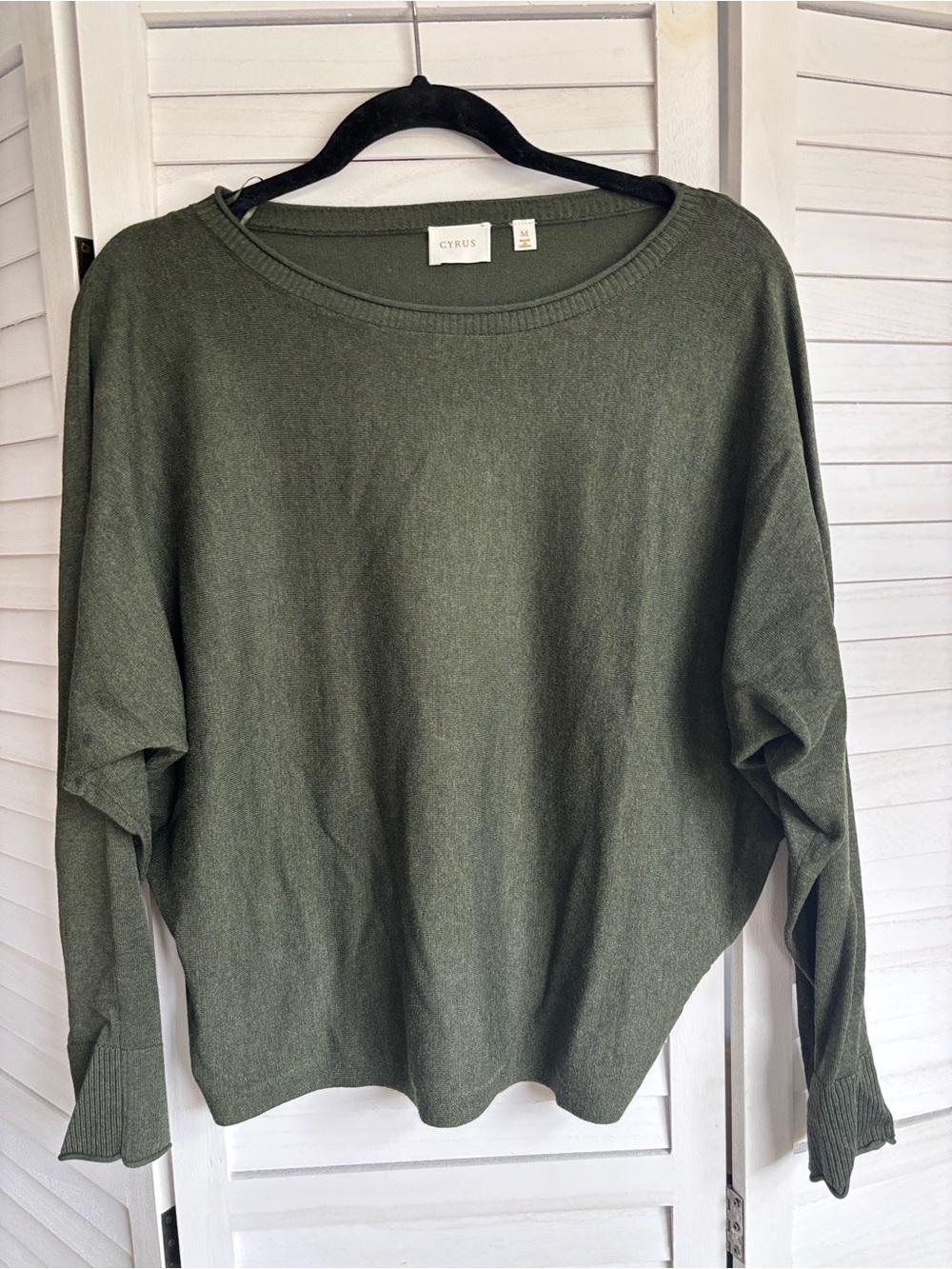 Cyrus Olive Green Women's Sweater - Relaxed Batwing Crewneck